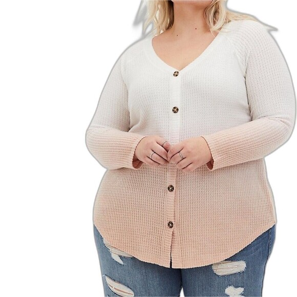Torrid Women’s Blush Dip-Dye Brushed Waffle Knit Tunic Blouse Pullover Size 0 - Picture 1 of 10